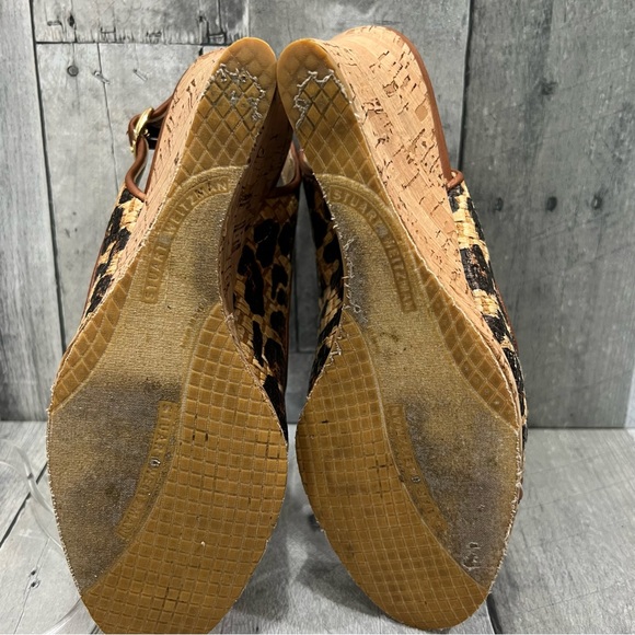 STUART WEITZMAN Cheetah Animal Print Raffia Cork Wedges Size 6.5 - Picture 9 of 9